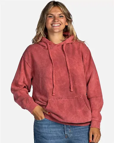Dyenomite 854MW Premium Fleece Mineral Wash Hooded in Crimson front view