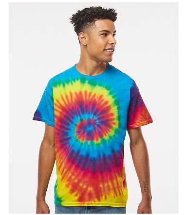 H1000 Tie-Dyes Adult Tie-Dyed Cotton Tee in Reactive rainbow front view