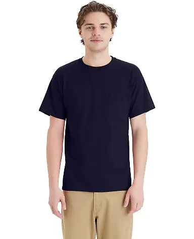 Hanes 5290P Essential-T Pocket T-Shirt in Athletic navy front view