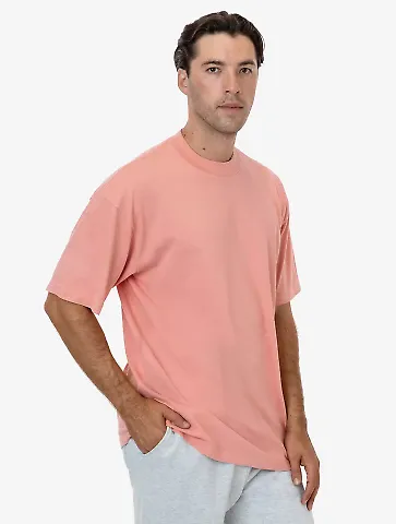 Los Angeles Apparel 1801GD S/S Grmnt Dye Crew Neck in Coral front view