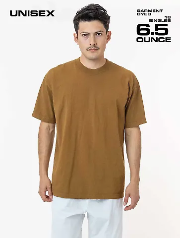 Los Angeles Apparel 1801GD S/S Grmnt Dye Crew Neck in Brass front view