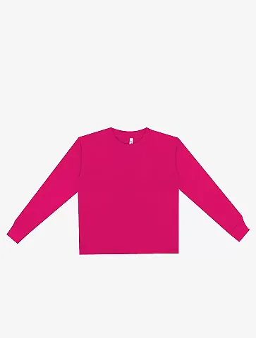 Los Angeles Apparel 18107GD Kids 6.5oz L/S Grmnt D in Fuchsia front view