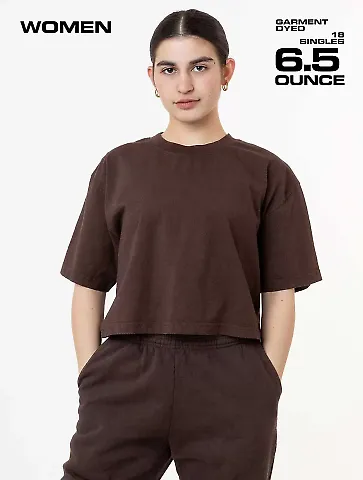 Los Angeles Apparel 1820GD 18/1 Oversize Crop Tee in Chocolate front view