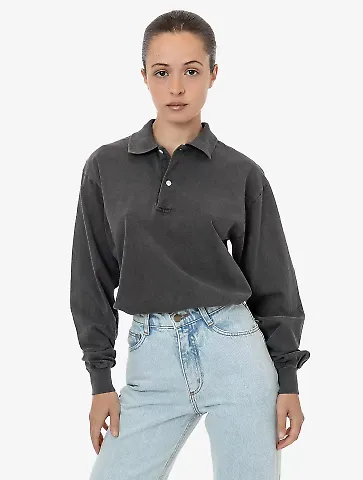 Los Angeles Apparel 18417GD Long Sleeve Polo T-Shi in Vintage black front view