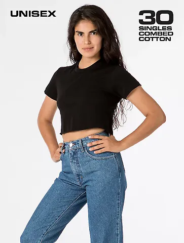 Los Angeles Apparel 23302 FINE JERSEY S/S CROP T in Black front view