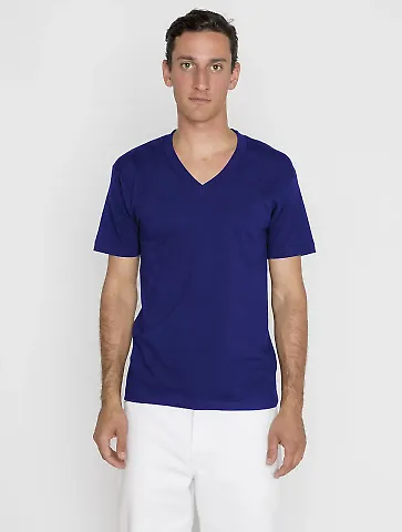 Los Angeles Apparel 24056 S/S Fine Jersey V-Neck 4 in Navy front view