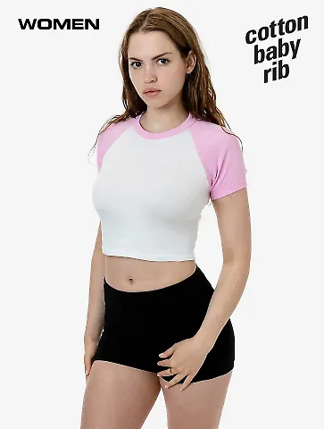Los Angeles Apparel 43077 Baby Rib Short Sleeve Ra in White/baby pink front view