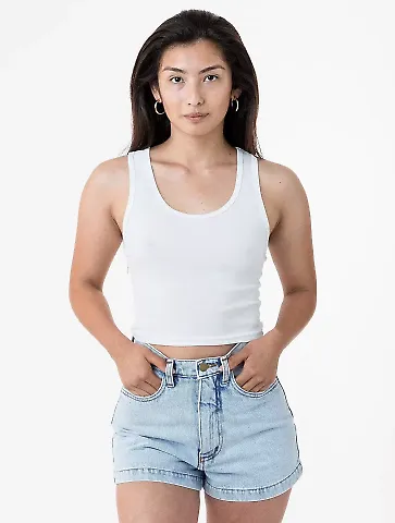 Los Angeles Apparel 4308 Baby Rib Crop Tank in White front view