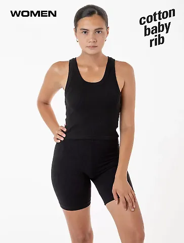 Los Angeles Apparel 4328 Sporty Baby Rib Crop Tank in Black front view