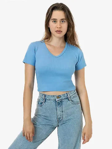 Los Angeles Apparel 4356 Baby Rib Short Sleeve V-N in Baby blue