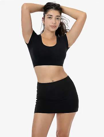 Los Angeles Apparel 83072GD Garment Dye Micro Crop in Black front view