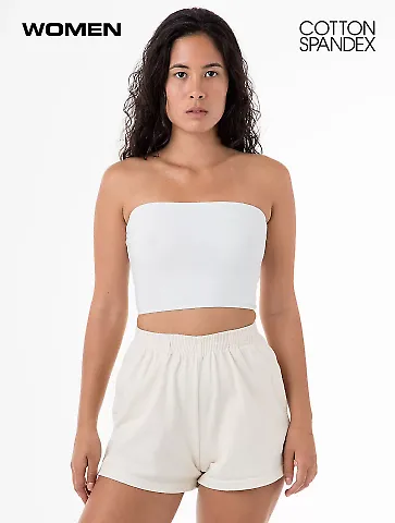 Los Angeles Apparel 8393 Cnt Spndx Tube Crop Top in White front view