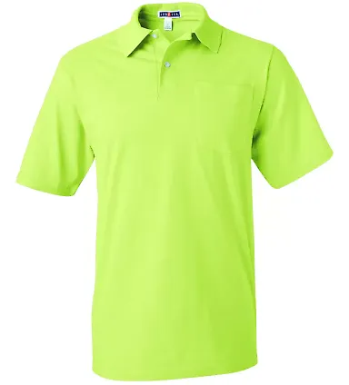 436 Jerzees Adult Jersey 50/50 Pocket Polo with Sp Safety Green front view