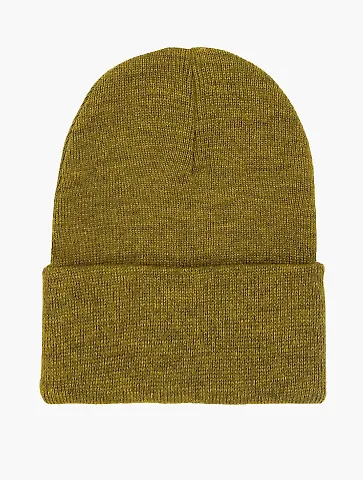 Los Angeles Apparel BEANIE Classic Cuff Beanie in Golden olive heather front view