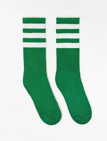 Los Angeles Apparel CALFSOCK Unisex 3-Stripe Calf  in Kelly/white front view