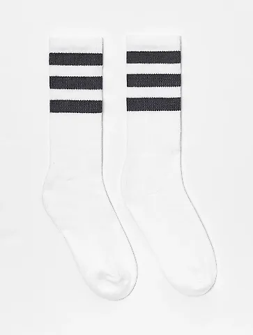 Los Angeles Apparel CALFSOCK Unisex 3-Stripe Calf  in White/asphalt front view
