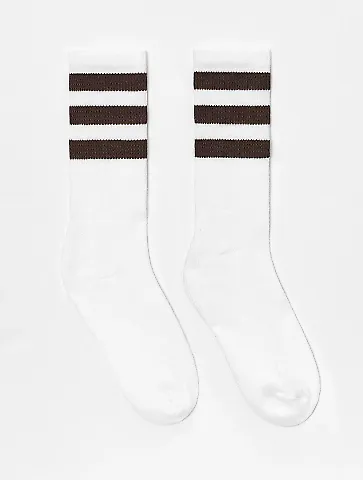 Los Angeles Apparel CALFSOCK Unisex 3-Stripe Calf  in White/brown front view
