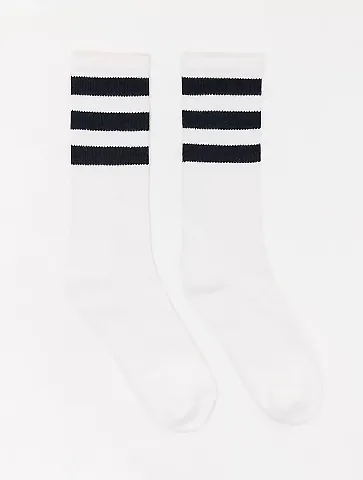 Los Angeles Apparel CALFSOCK Unisex 3-Stripe Calf  in White/navy front view