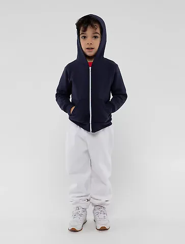Los Angeles Apparel F2097 Kids Poly Cotton Zip Hoo in Navy front view