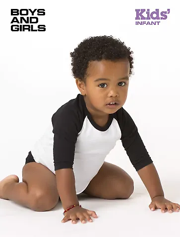 Los Angeles Apparel FF0053 Infant 3/4 Slv Ply Ctn in White/black front view