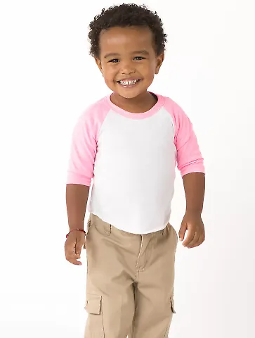 Los Angeles Apparel FF0053 Infant 3/4 Slv Ply Ctn  in White/neon heather pink front view