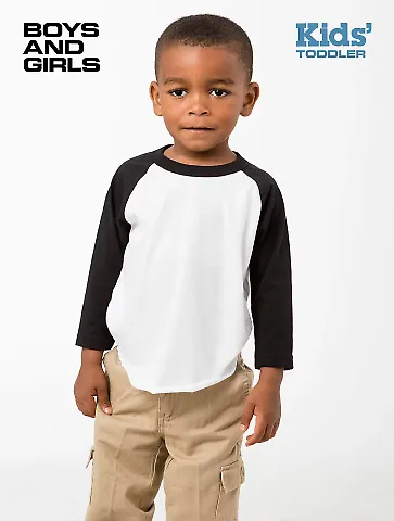 Los Angeles Apparel FF1053 Toddler 3/4 Slv Ply Ctn in White/black front view