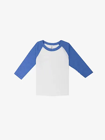 Los Angeles Apparel FF1053 Toddler 3/4 Slv Ply Ctn in White/heather lake blue front view