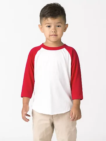 Los Angeles Apparel FF1053 Toddler 3/4 Slv Ply Ctn in White/red front view