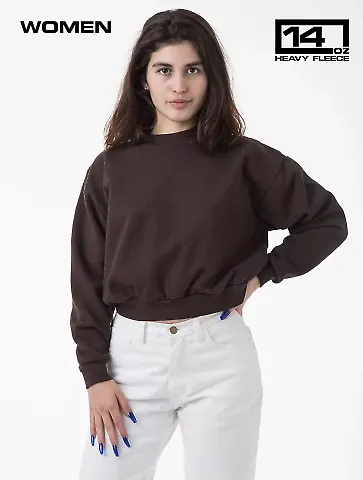 Los Angeles Apparel HF06GD HF Cropped Mock Neck Pu in Chocolate front view