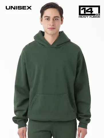 Los Angeles Apparel HF09GD L/S Heavy Fleece Hood P in Ivy front view