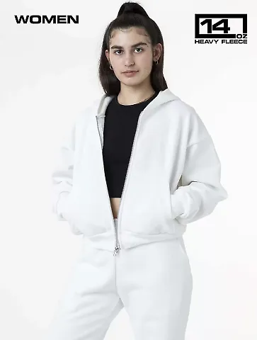 Los Angeles Apparel HF-16 Heavy Fleece Cropped Zip in White front view