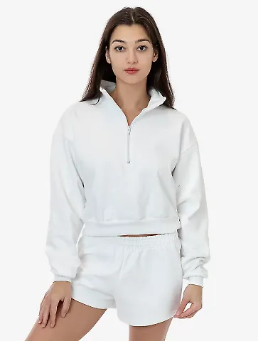 Los Angeles Apparel HF-326 HF Cropped Half Zip Pul in White front view