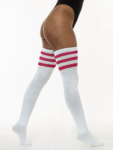 Los Angeles Apparel THIGHHIGH Thigh High Sock in White/fuchsia front view