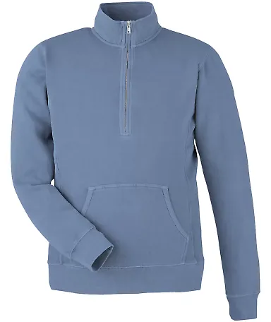 J America 8732 Pigment-Dyed Fleece Quarter-Zip Pul in Denim front view