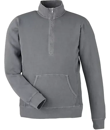 J America 8732 Pigment-Dyed Fleece Quarter-Zip Pul in Lead front view