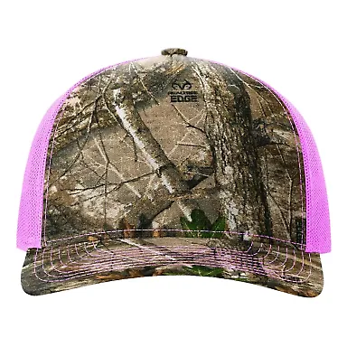 Richardson Hats 112PFP Printed Five-Panel Trucker  in Realtree edge/ neon pink front view