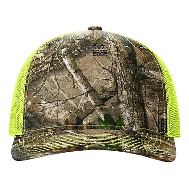 Richardson Hats 112PFP Printed Five-Panel Trucker  in Realtree edge/ neon yellow front view