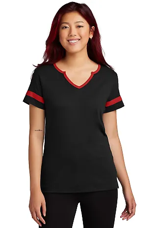 Sport Tek LST6041 Sport-Tek<sup></sup> Ladies Half in Blk/dpred front view