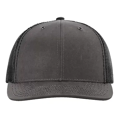 Richardson Hats 112WF Oil Cloth Trucker Cap in Charcoal/ black front view