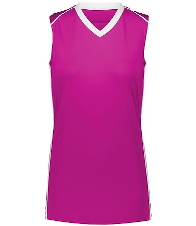 Augusta Sportswear 1687 Women's Rover Jersey in Power pink/ white front view