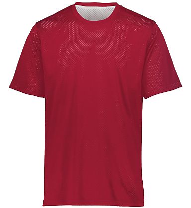 Augusta Sportswear 1603 Youth Short Sleeve Mesh Re in Scarlet/ white front view