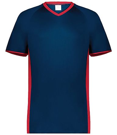 Augusta Sportswear 6908 Youth Cutter V-Neck Jersey in Navy/ scarlet front view