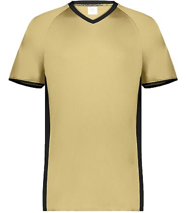 Augusta Sportswear 6908 Youth Cutter V-Neck Jersey in Vegas gold/ black front view