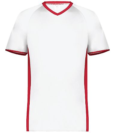 Augusta Sportswear 6908 Youth Cutter V-Neck Jersey in White/ scarlet front view