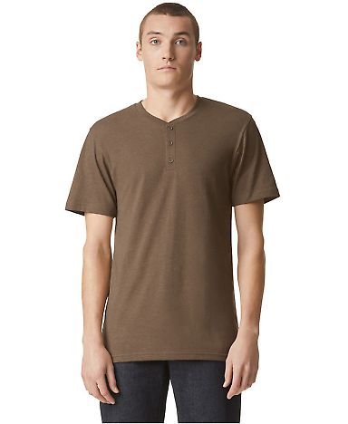 American Apparel 2004CVC CVC Henley Tee in Heather army front view