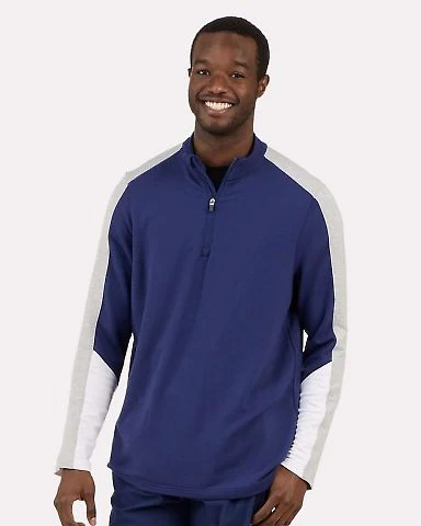 Boxercraft BM5203 Perfect Quarter Zip Pullover in Navy/ oxford heather/ white front view