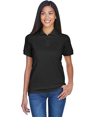 8530 UltraClub® Ladies' Classic Pique Cotton Polo in Black front view