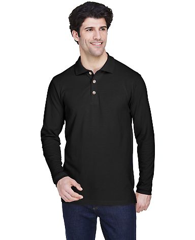 8532 UltraClub® Adult Long-Sleeve Classic Pique C in Black front view