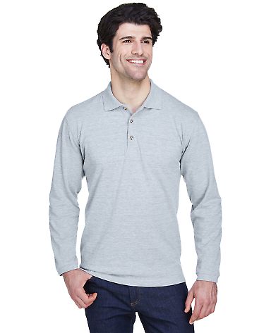 8532 UltraClub® Adult Long-Sleeve Classic Pique C in Heather grey front view