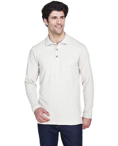 8532 UltraClub® Adult Long-Sleeve Classic Pique C in White front view